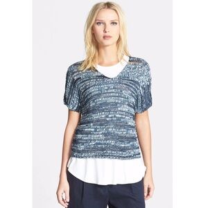 Eileen Fisher NWT Denim Blue Brushstroke Cotton Tape Knit Shaped Sweater Small